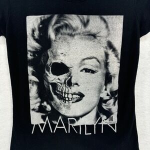 Marilyn Monroe T Shirt MEDIUM Black Skeleton Graphic Retro Casual Glam Grunge